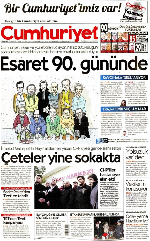 Gazete manşetleri Sözcü - Hürriyet - Habertürk 28 Ocak 2017