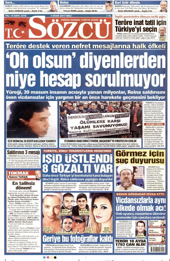 Gazete manşetleri Sözcü - Hürriyet - Cumhuriyet 3 Ocak 2017 ne yazdı?