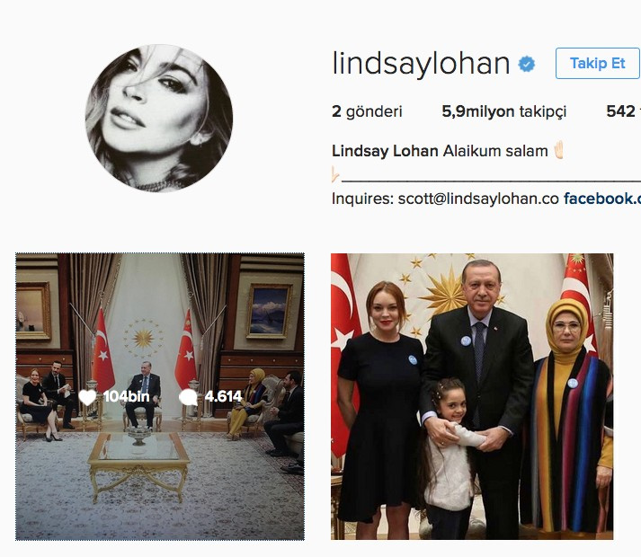 Lindsay Lohan instagramda Erdoğan paylaşımıyla kapak attı