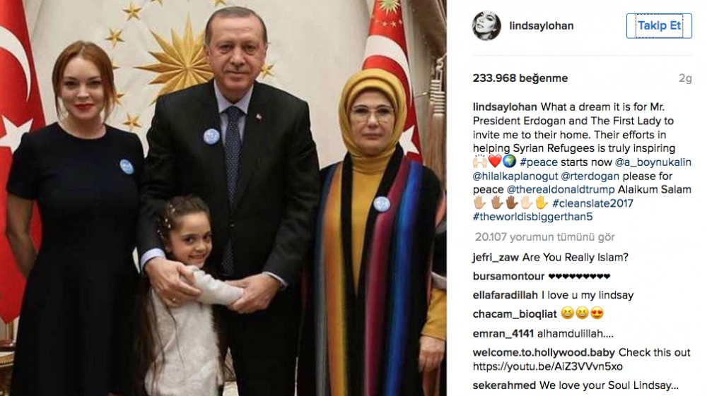 Lindsay Lohan instagramda Erdoğan paylaşımıyla kapak attı