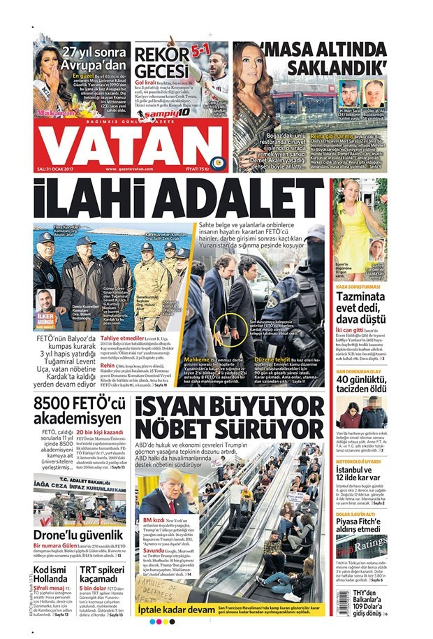 Gazete manşetleri Sözcü - Hürriyet - Habertürk 31 Ocak 2017 neler var?
