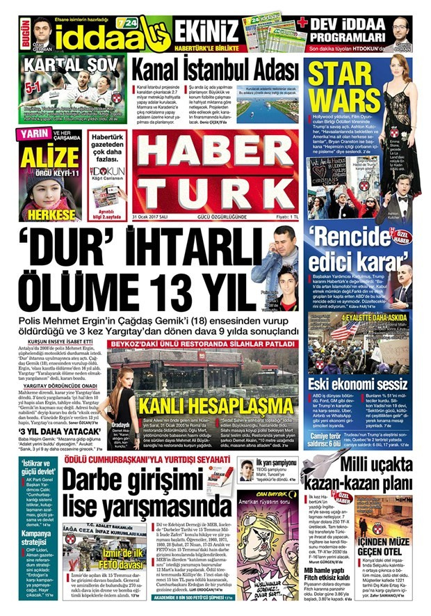 Gazete manşetleri Sözcü - Hürriyet - Habertürk 31 Ocak 2017 neler var?