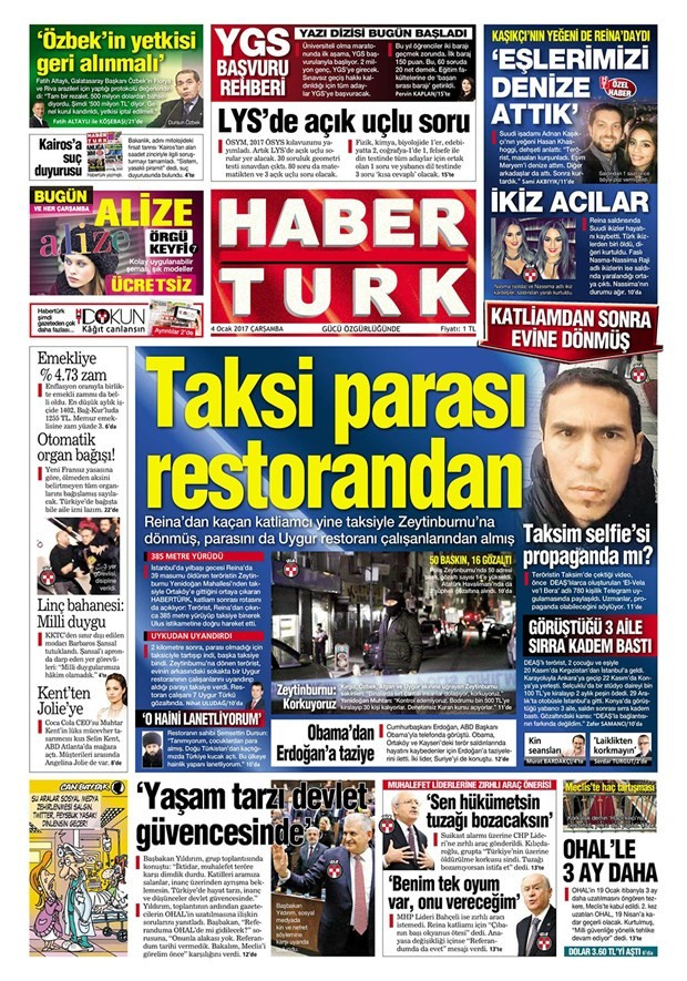 Gazete manşetleri 4 Ocak 2017 Sözcü - Hürriyet - Cumhuriyet 