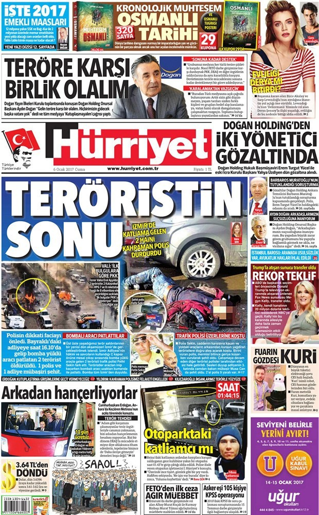 gazete manşetleri 6 ocak 2017 sözcü hürriyet cumhuriyet internet