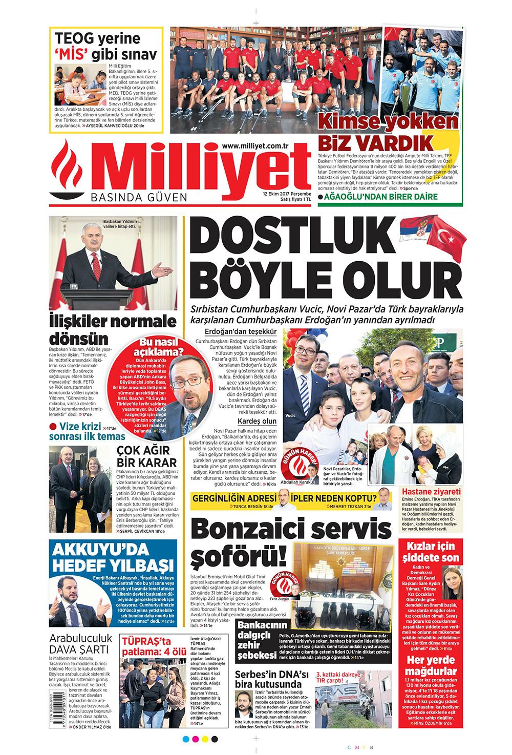 Gazete manşetleri Sözcü - Milliyet - Hürriyet 12 Ekim 2017
