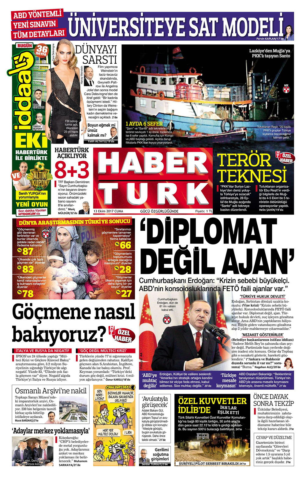 Gazete manşetleri Sözcü - Habertürk - Hürriyet 13 Ekim 2017