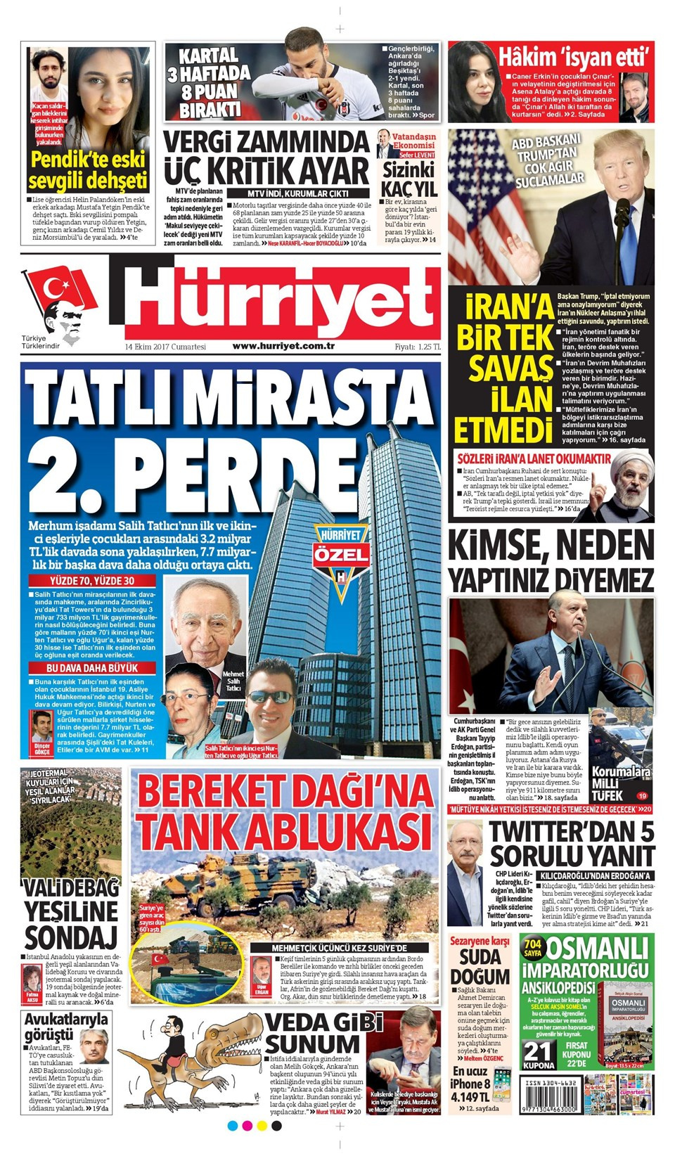 Gazete manşetleri Sözcü - Fanatik - Hürriyet 14 Ekim 2017