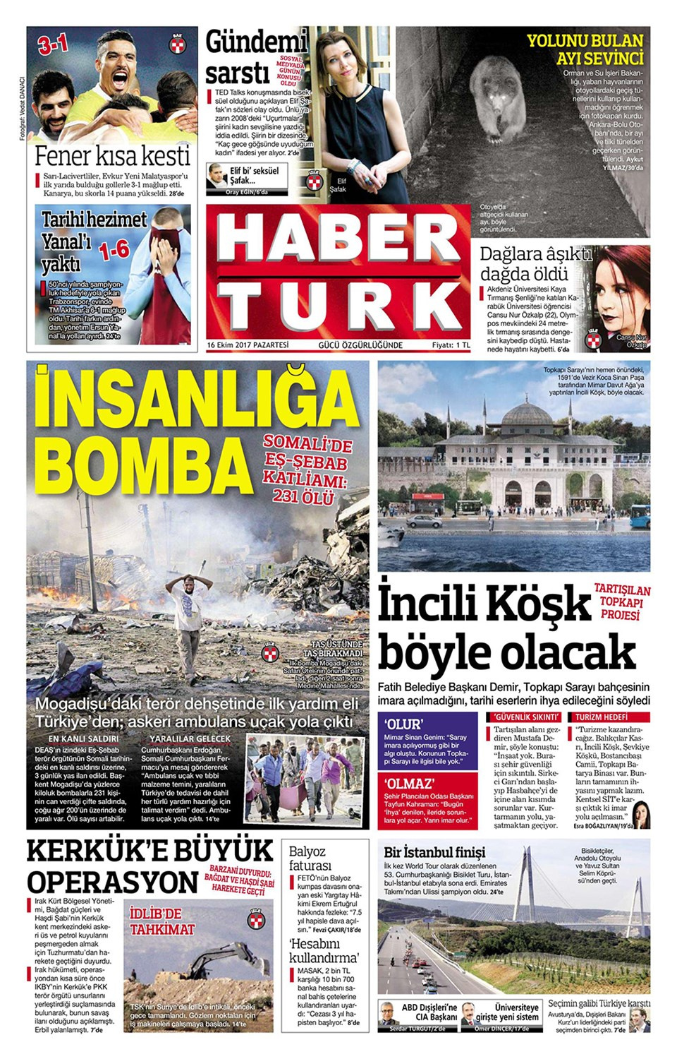 Gazete manşetleri Fanatik - Sözcü - Hürriyet 16 Ekim 2017