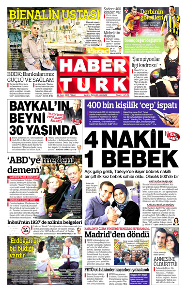 Gazete manşetleri Sözcü - Hürriyet - Fanatik 22 Ekim 2017