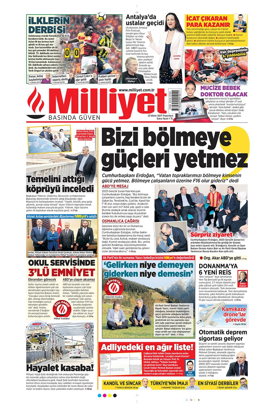 Gazete manşetleri Hürriyet - Fanatik - Fotomaç 23 Ekim 2017