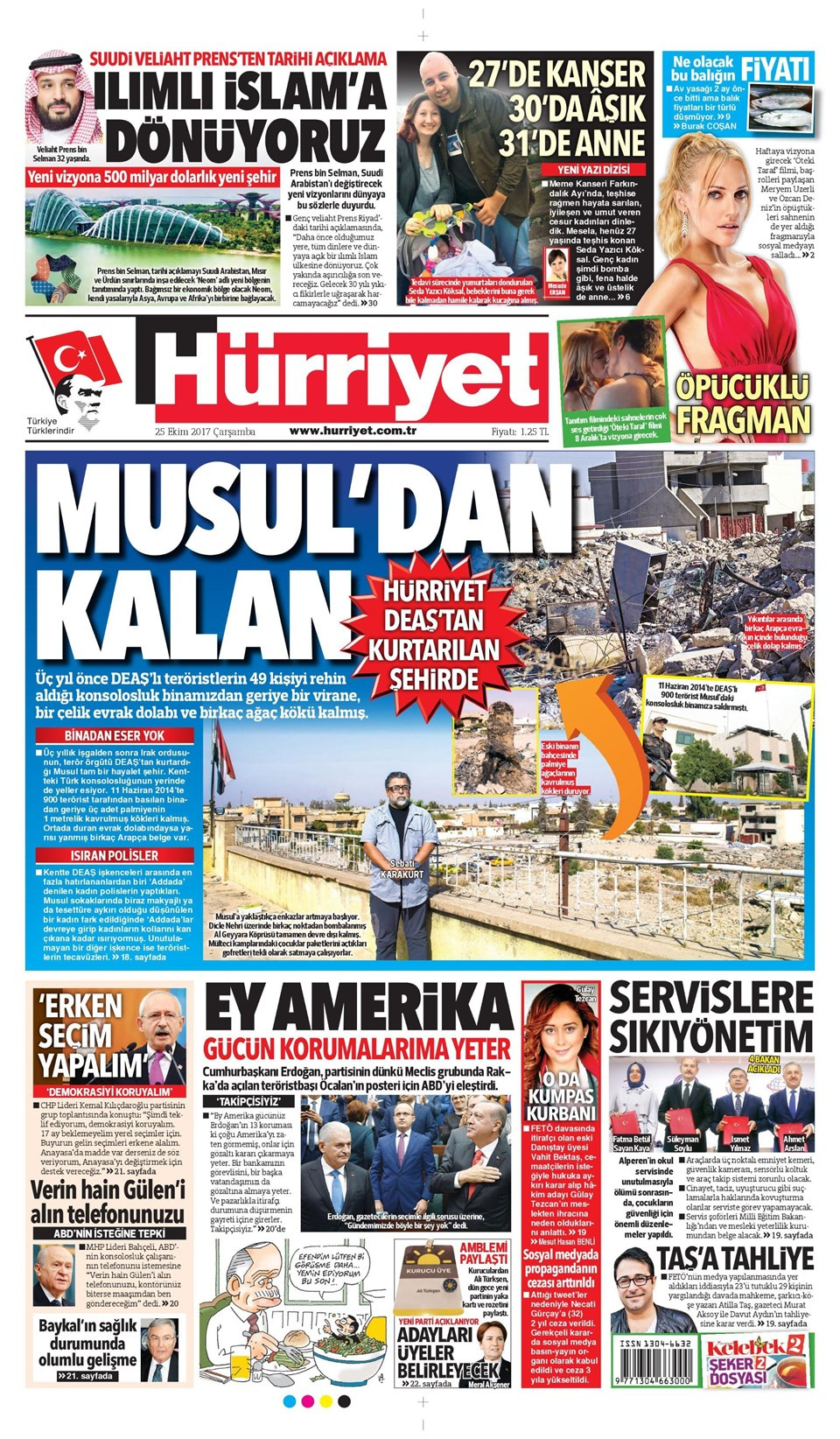 Gazete manşetleri Hürriyet - Sözcü - Milliyet 25 Ekim 2017