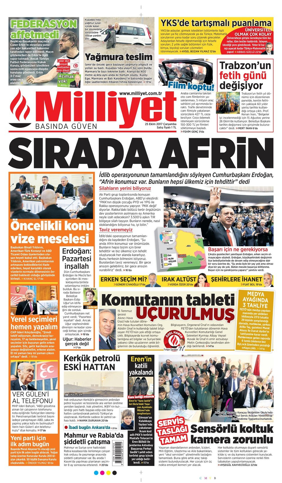 Gazete manşetleri Hürriyet - Sözcü - Milliyet 25 Ekim 2017