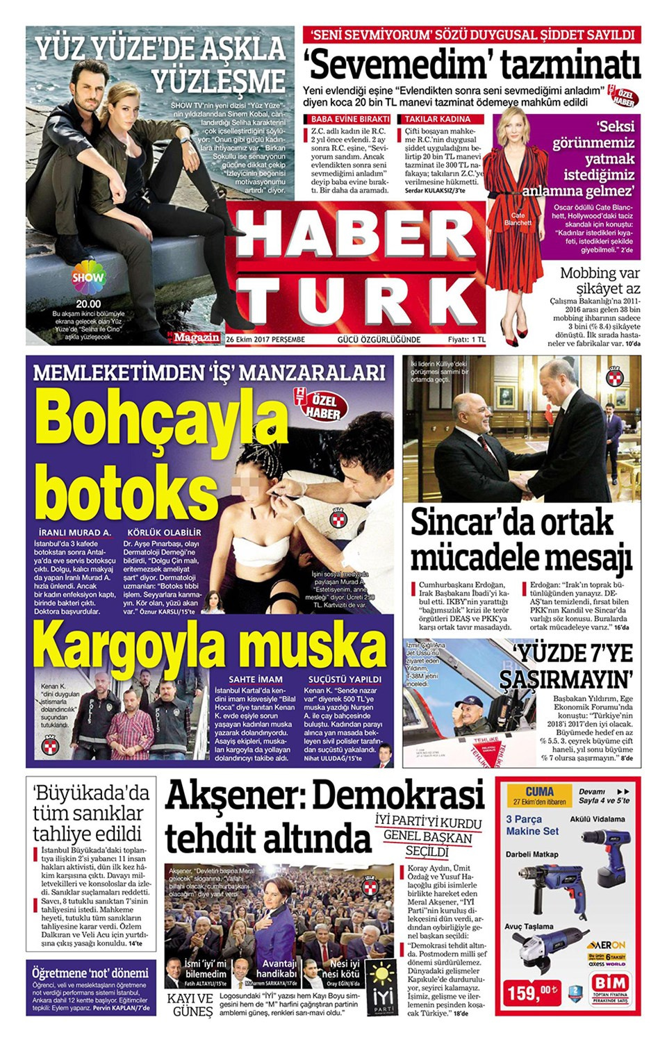 Gazete manşetleri Sözcü - Hürriyet - Habertürk 26 Ekim 2017