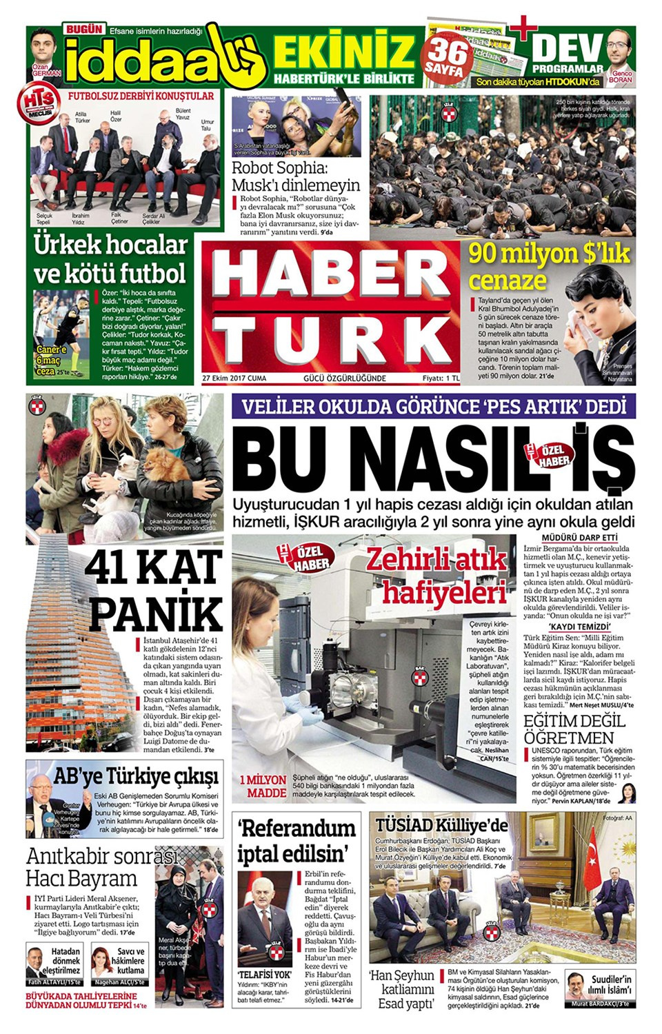 Gazete manşetleri Sözcü - Habertürk - Hürriyet 27 Ekim 2017