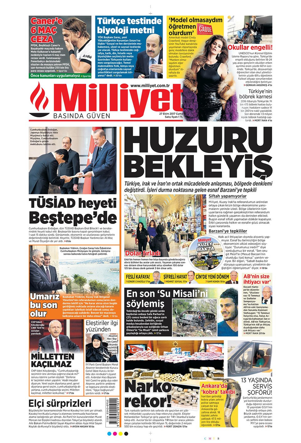 Gazete manşetleri Sözcü - Habertürk - Hürriyet 27 Ekim 2017