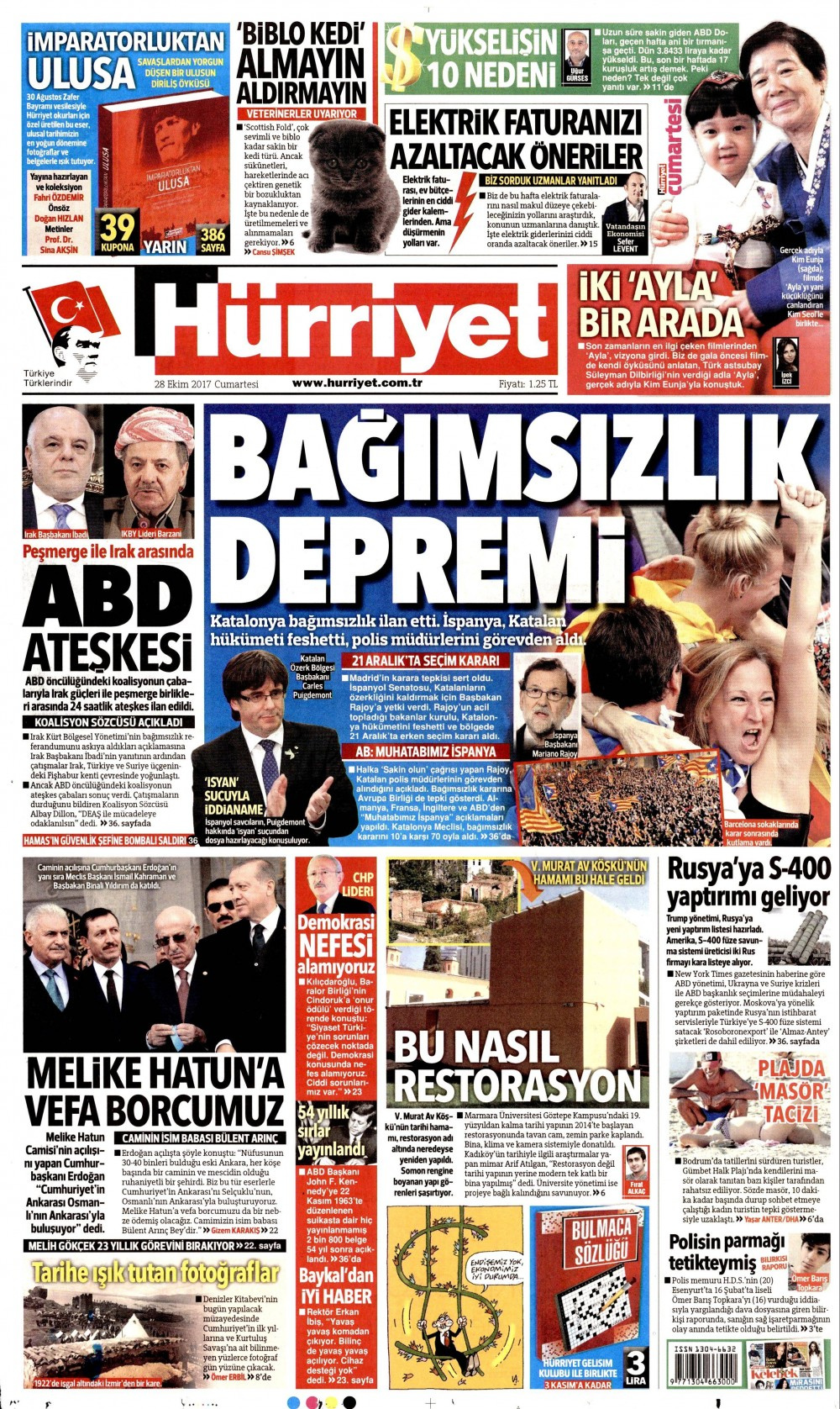 Gazete manşetleri Fanatik - Hürriyet - Sözcü 28 Ekim 2017