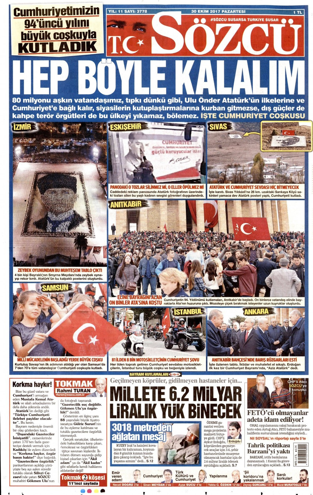 Gazete manşetleri Hürriyet - Fanatik - Habertürk 30 Ekim 2017