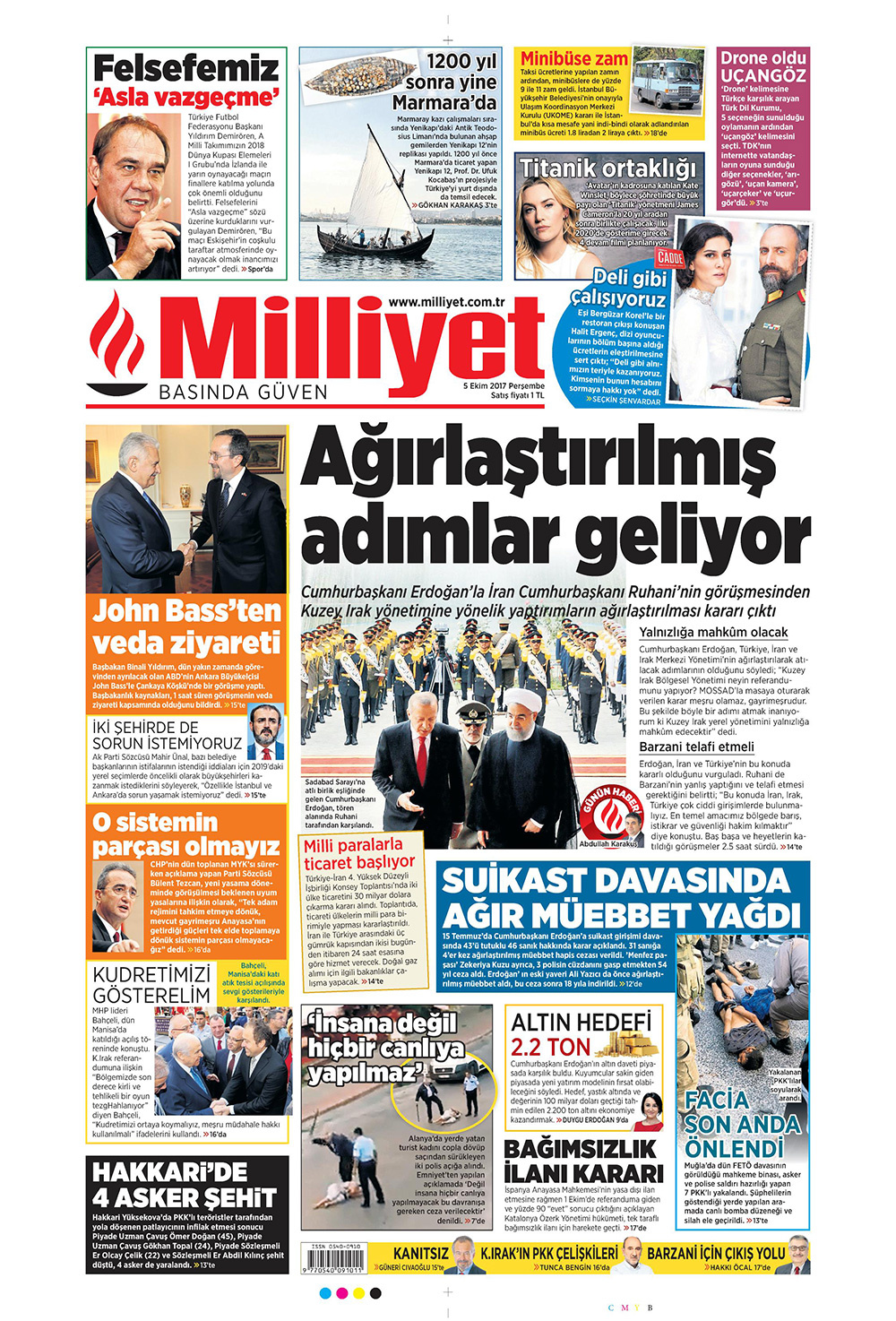 Gazete manşetleri Hürriyet - Sözcü - Cumhuriyet 5 Ekim 2017