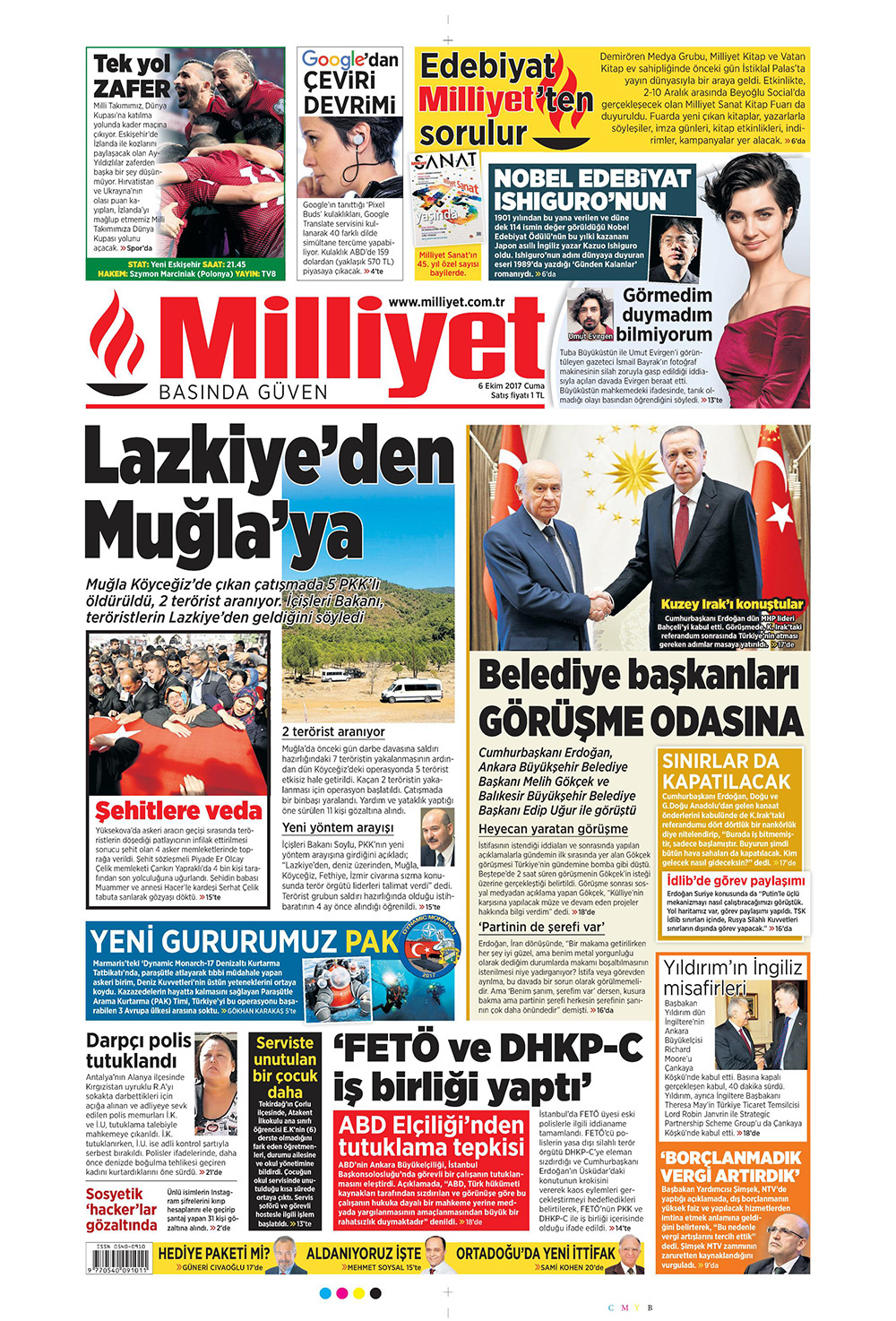 Gazete manşetleri Milliyet - Sözcü - Sabah 6 Ekim 2017