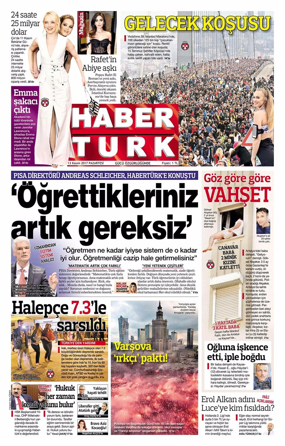 Gazete manşetleri Fanatik - Fotomaç - Sözcü 13 Kasım 2017