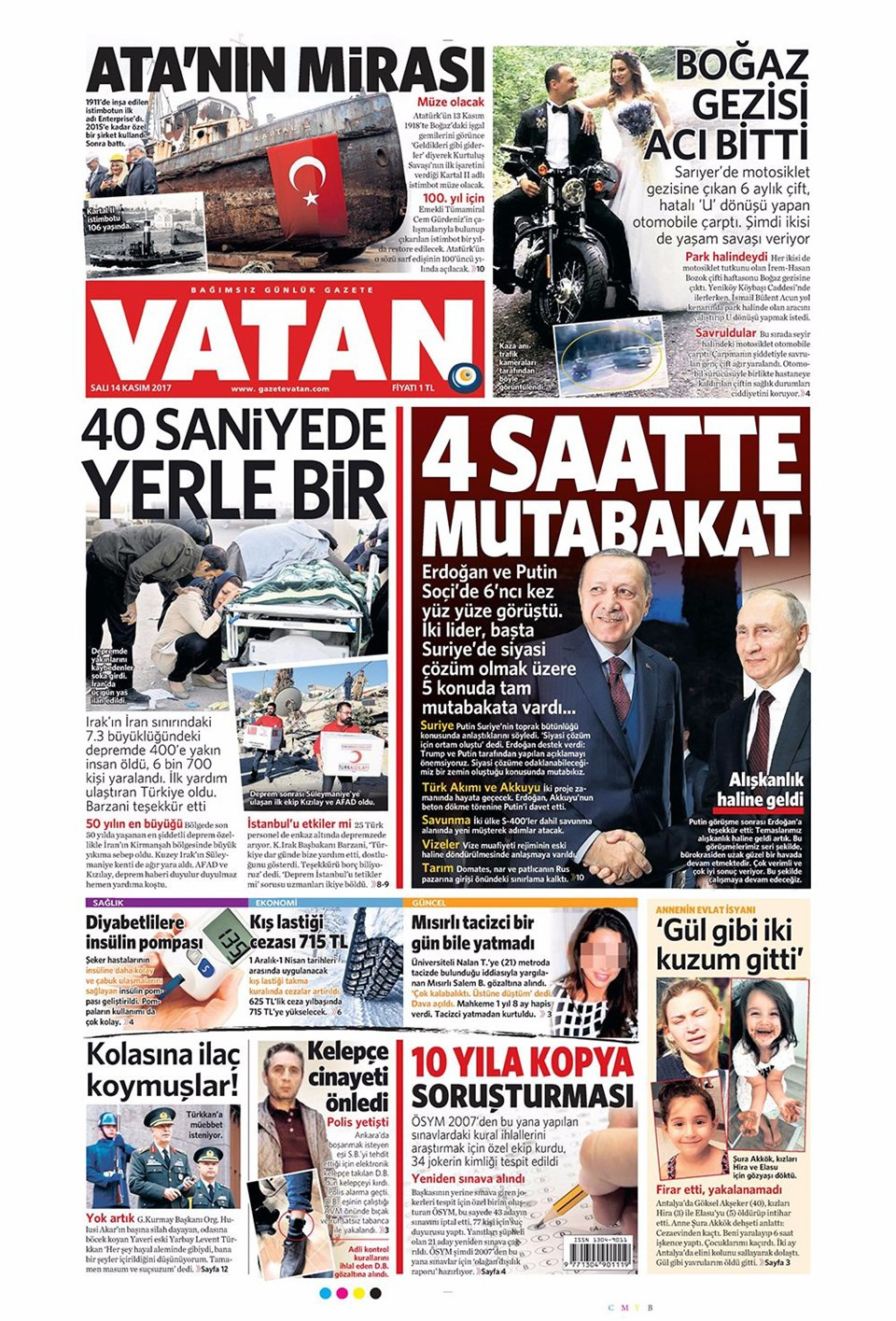 Gazete manşetleri Hürriyet - Sözcü - Habertürk 14 Kasım 2017
