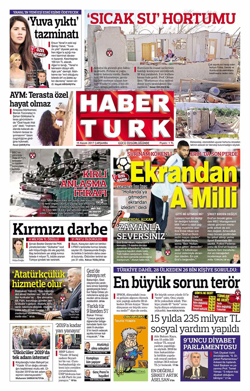 Gazete manşetleri Sözcü - Fanatik - Hürriyet 15 Kasım 2017 