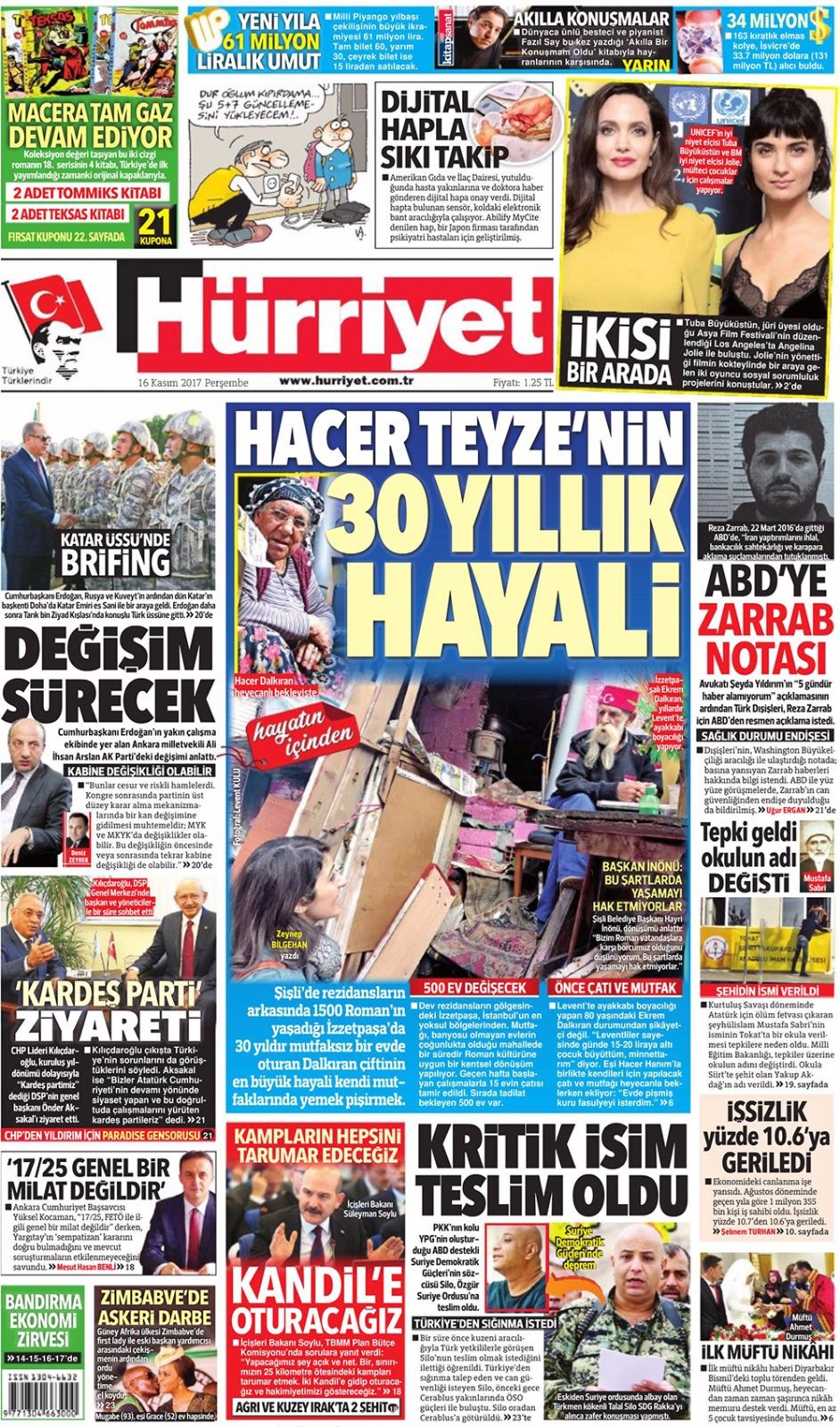Gazete manşetleri Sözcü - Hürriyet - Habertürk 16 Kasım 2017