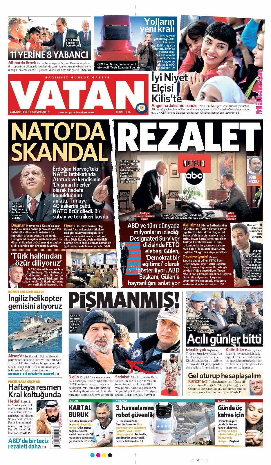 Gazete manşetleri Fanatik - Fotomaç - Sözcü 18 Kasım 2017