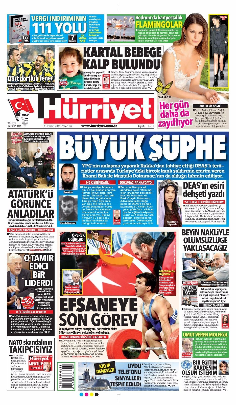 Gazete manşetleri Hürriyet - Sözcü - Fanatik 20 Kasım 2017
