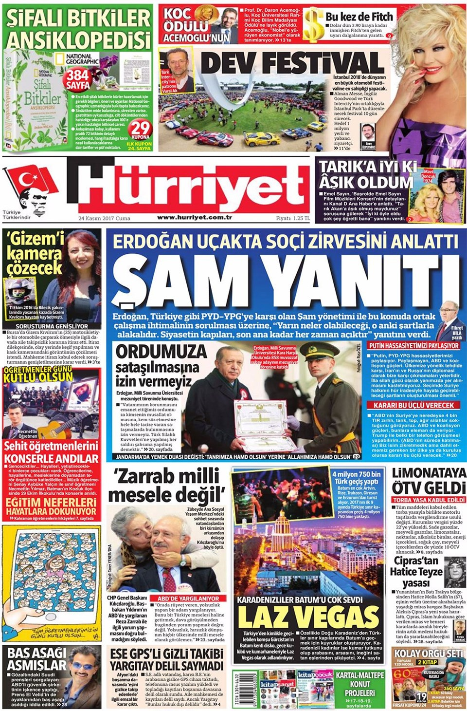 Gazete manşetleri Sözcü - Hürriyet - Milliyet 24 Kasım 2017