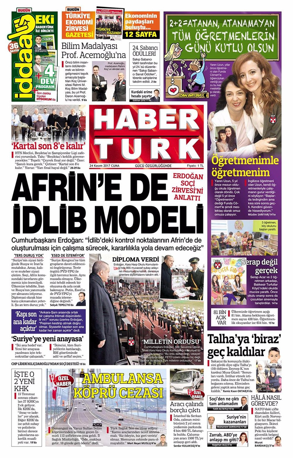 Gazete manşetleri Sözcü - Hürriyet - Milliyet 24 Kasım 2017