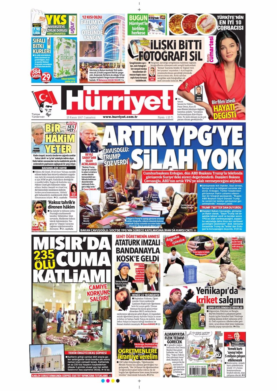 Gazete manşetleri Hürriyet - Fanatik - Fotomaç 25 Kasım 2017