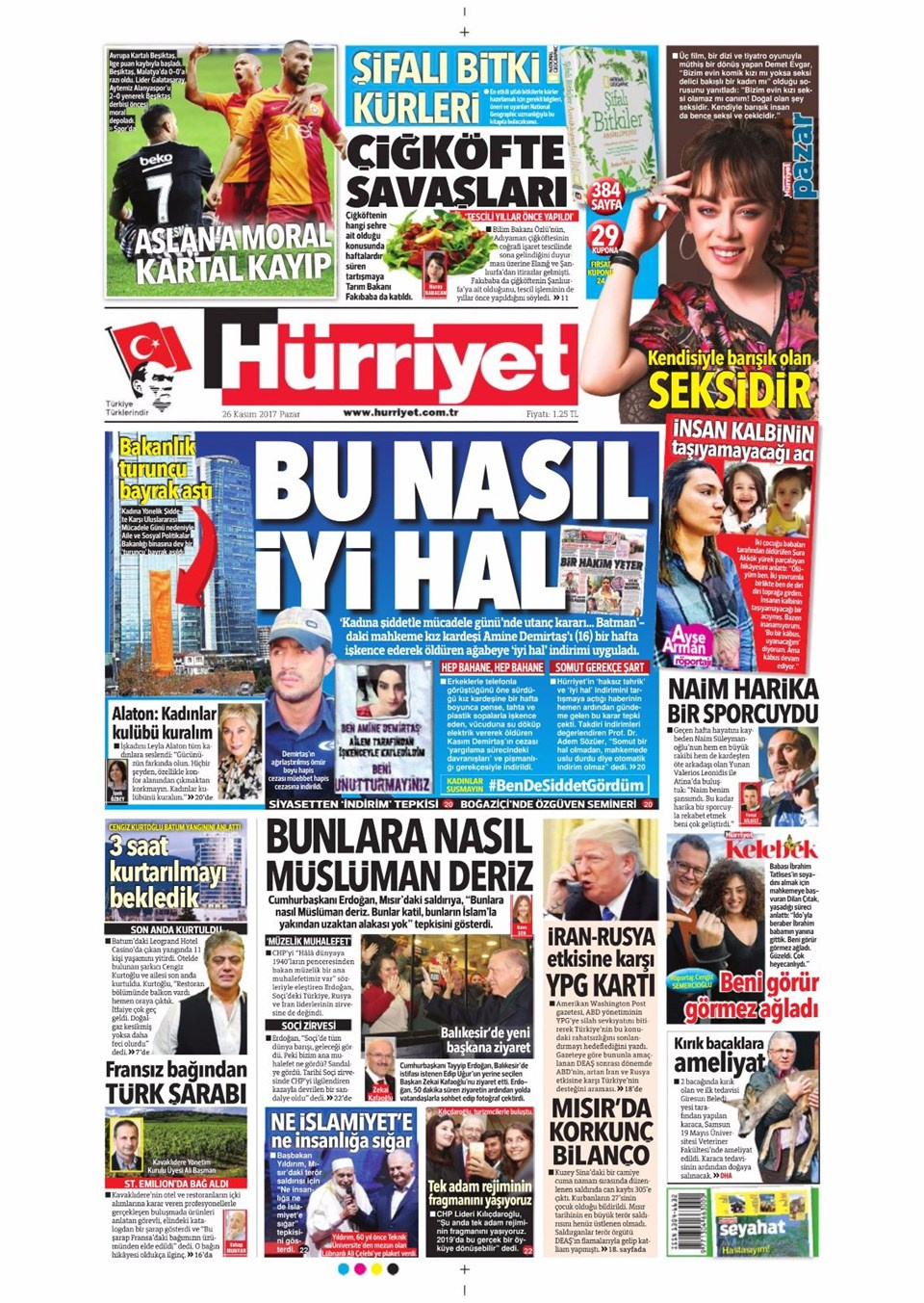 Gazete manşetleri Hürriyet - Fanatik - Fotomaç 26 Kasım 2017