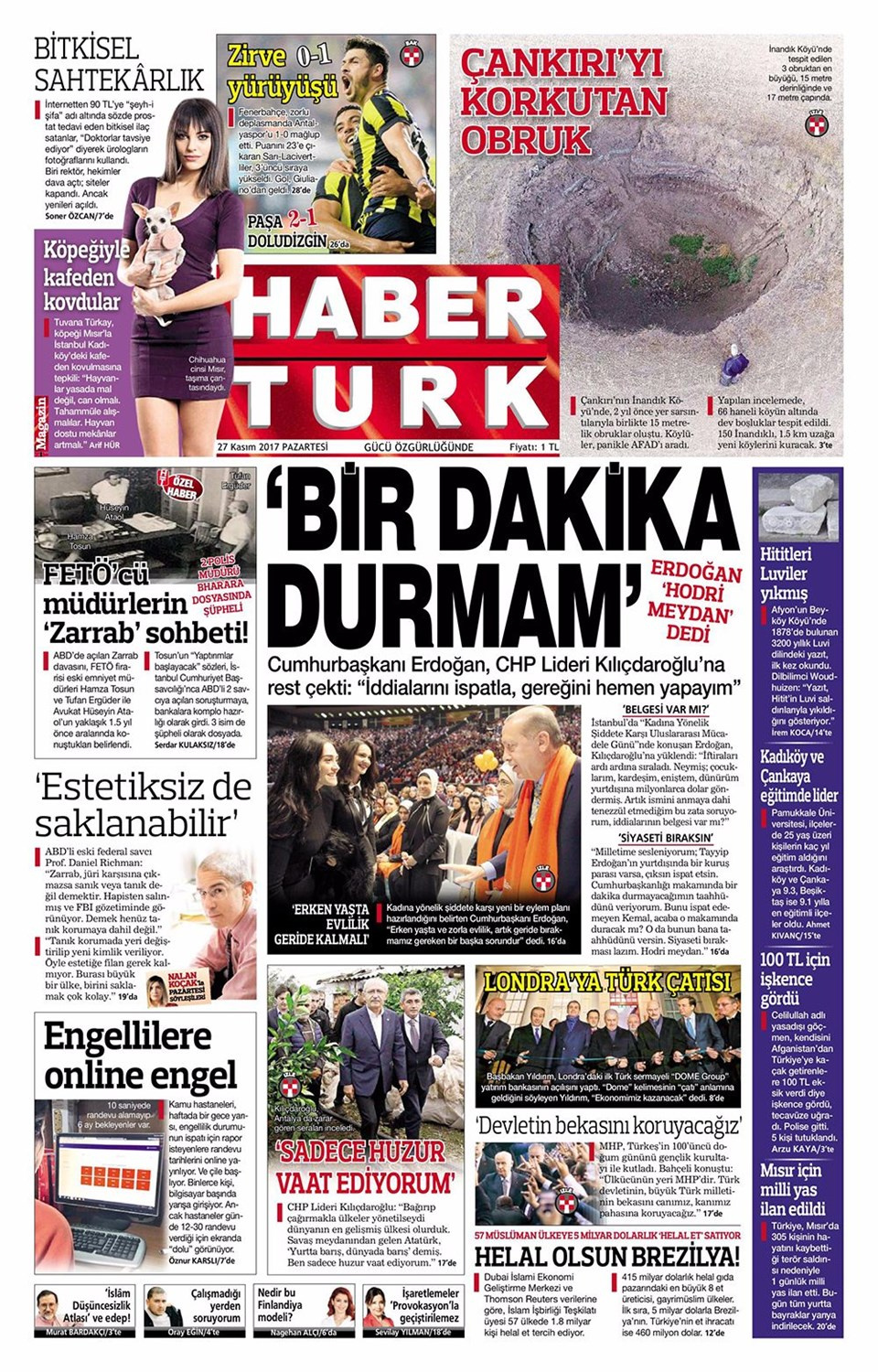 Gazete manşetleri Sözcü - Fanatik - Fotomaç 27 Kasım 2017