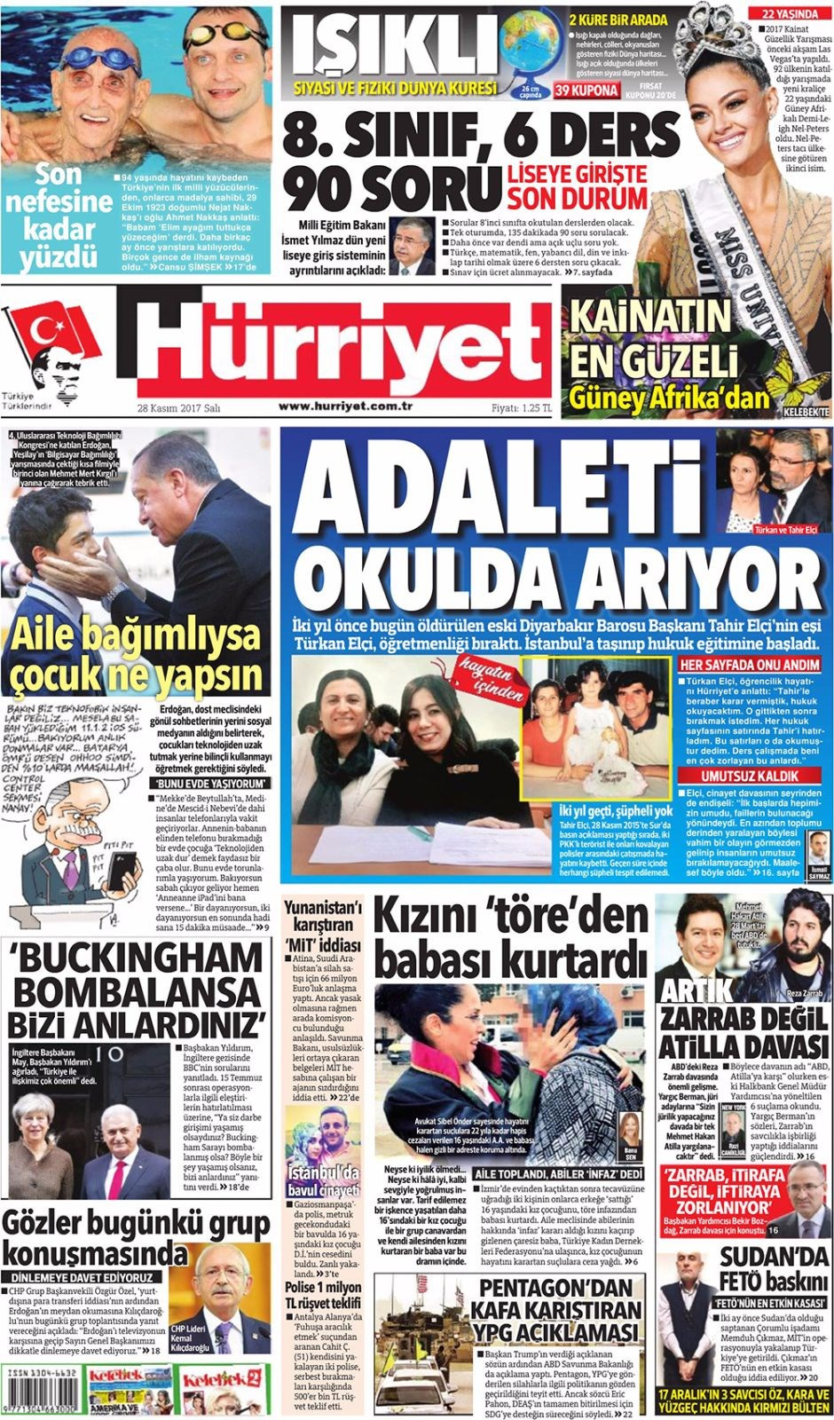 Gazete manşetleri Sözcü - Hürriyet - Milliyet 28 Kasım 2017