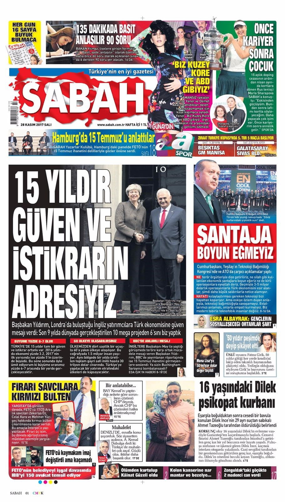 Gazete manşetleri Sözcü - Hürriyet - Milliyet 28 Kasım 2017