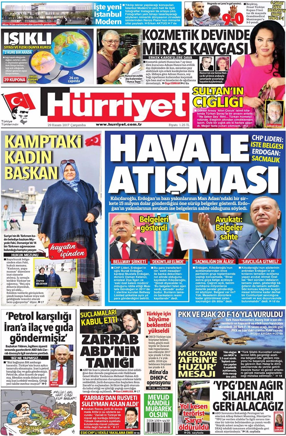 Gazete manşetleri Hürriyet - Sözcü - Fanatik 29 Kasım 2017