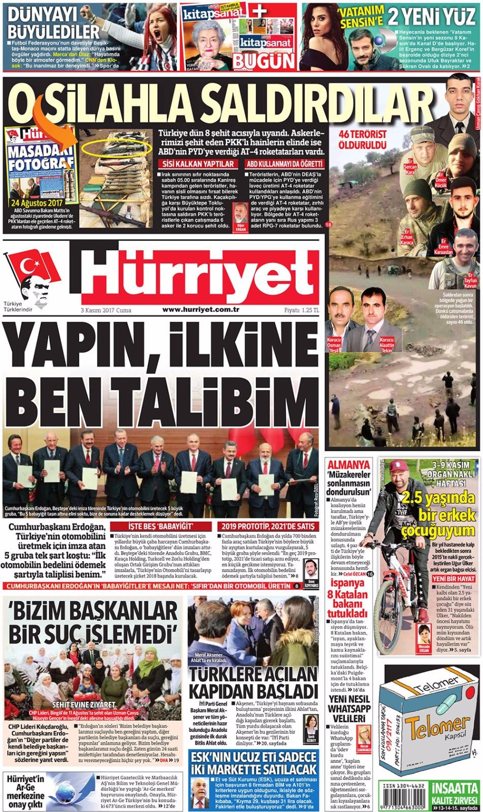 Gazete manşetleri Sözcü - Hürriyet - Habertürk 3 Kasım 2017