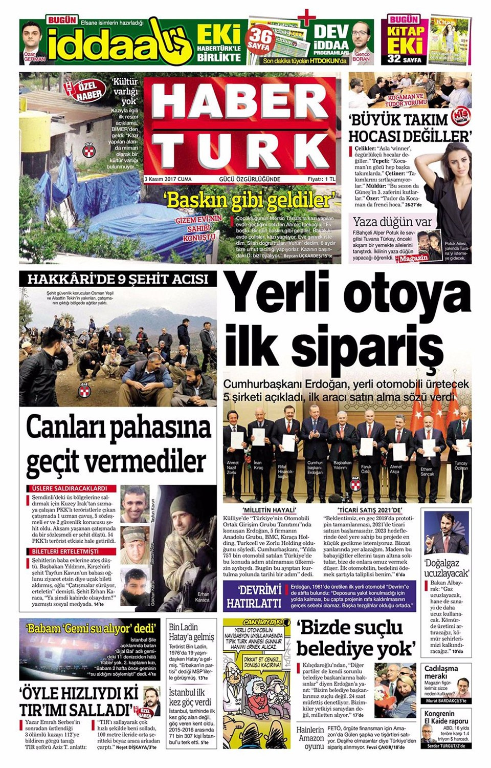 Gazete manşetleri Sözcü - Hürriyet - Habertürk 3 Kasım 2017