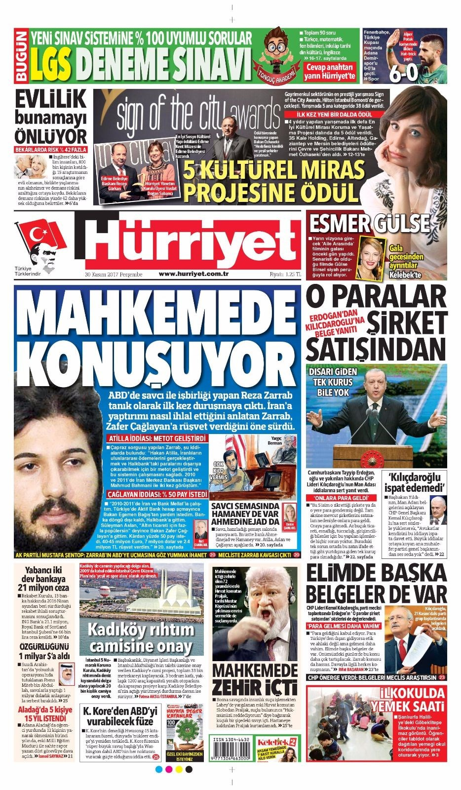 Gazete manşetleri Hürriyet - Milliyet - Sözcü 30 Kasım 2017