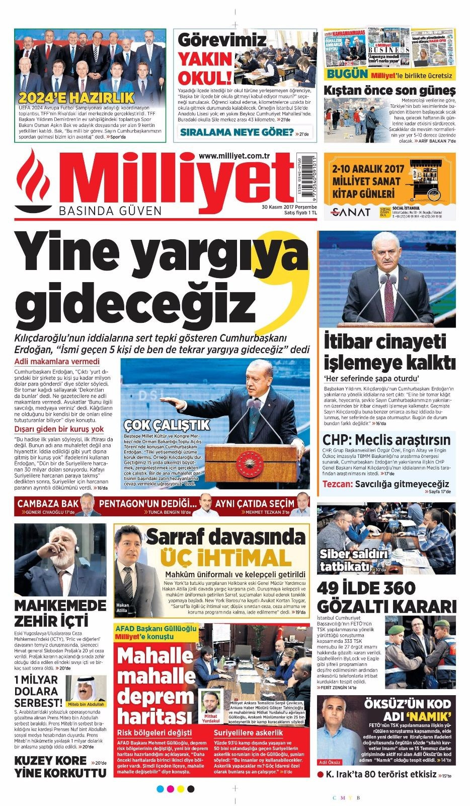 Gazete manşetleri Hürriyet - Milliyet - Sözcü 30 Kasım 2017