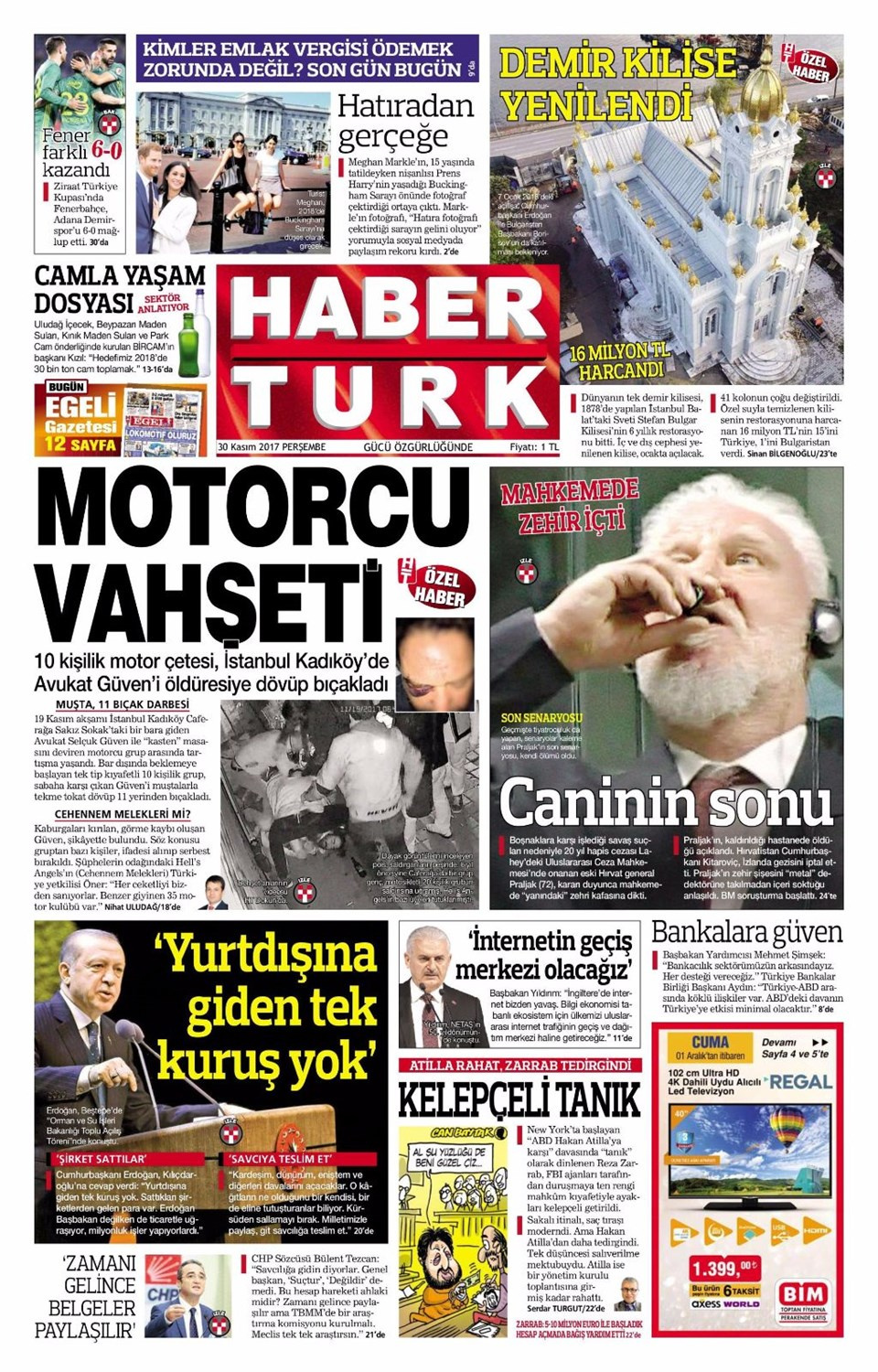 Gazete manşetleri Hürriyet - Milliyet - Sözcü 30 Kasım 2017