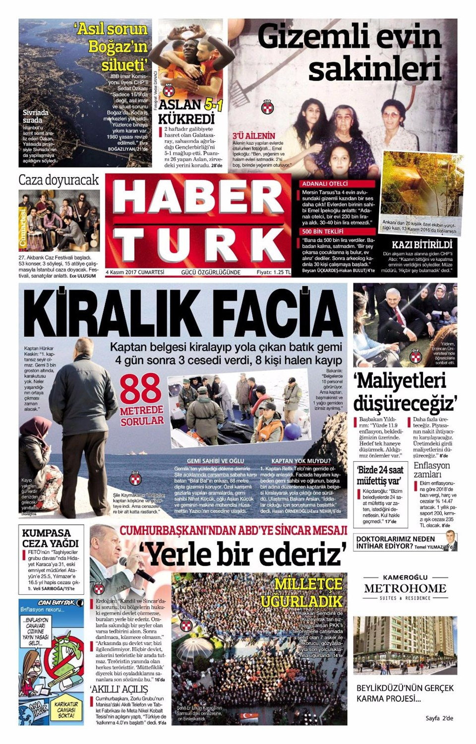 Gazete manşetleri Sözcü - Fanatik - Hürriyet 4 Kasım 2017
