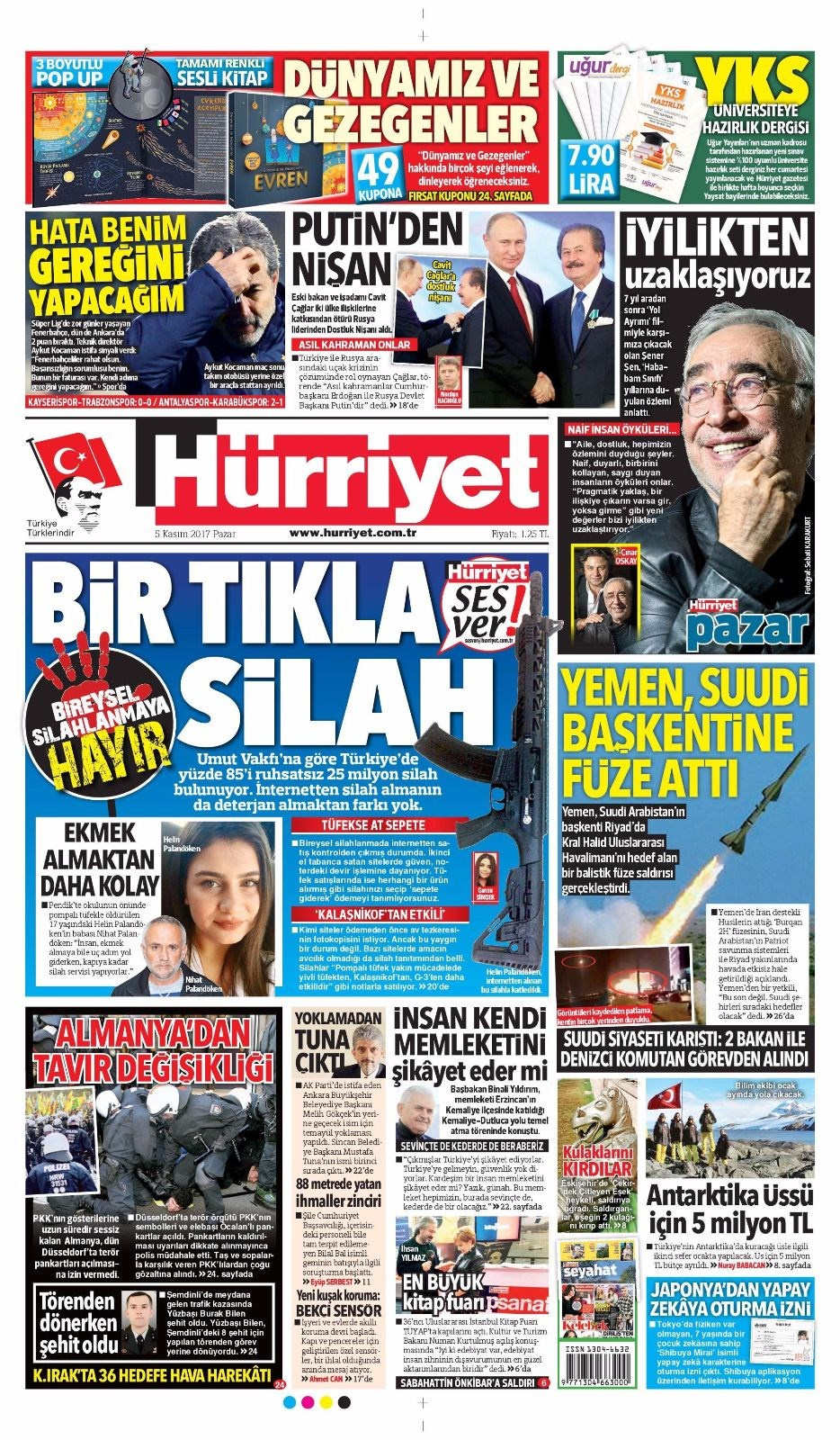 Gazete manşetleri Sözcü - Fanatik - Hürriyet 5 Kasım 2017