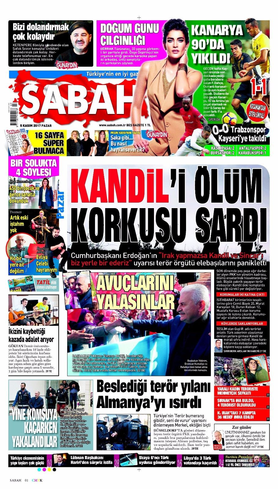 Gazete manşetleri Sözcü - Fanatik - Hürriyet 5 Kasım 2017