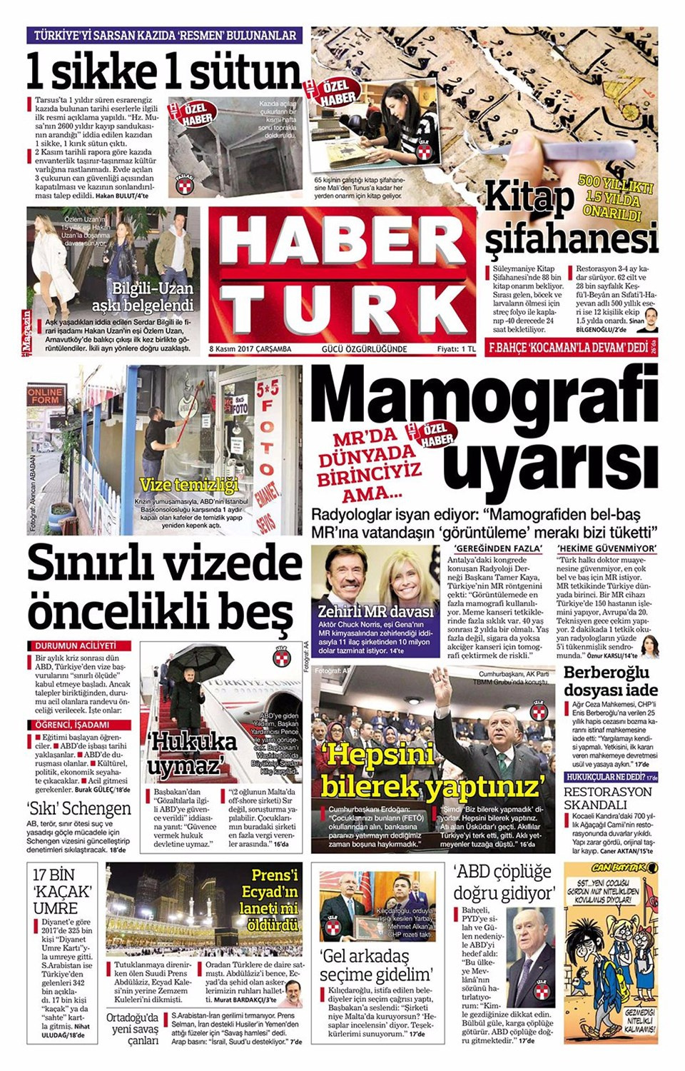 Gazete manşetleri Sözcü - Hürriyet - Habertürk 8 Kasım 2017