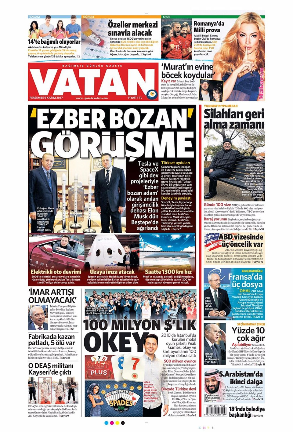 Gazete manşetleri Sözcü - Hürriyet - Milliyet 9 Kasım 2017