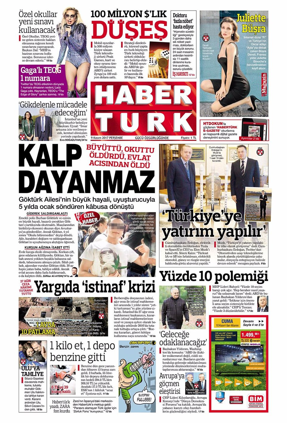 Gazete manşetleri Sözcü - Hürriyet - Milliyet 9 Kasım 2017