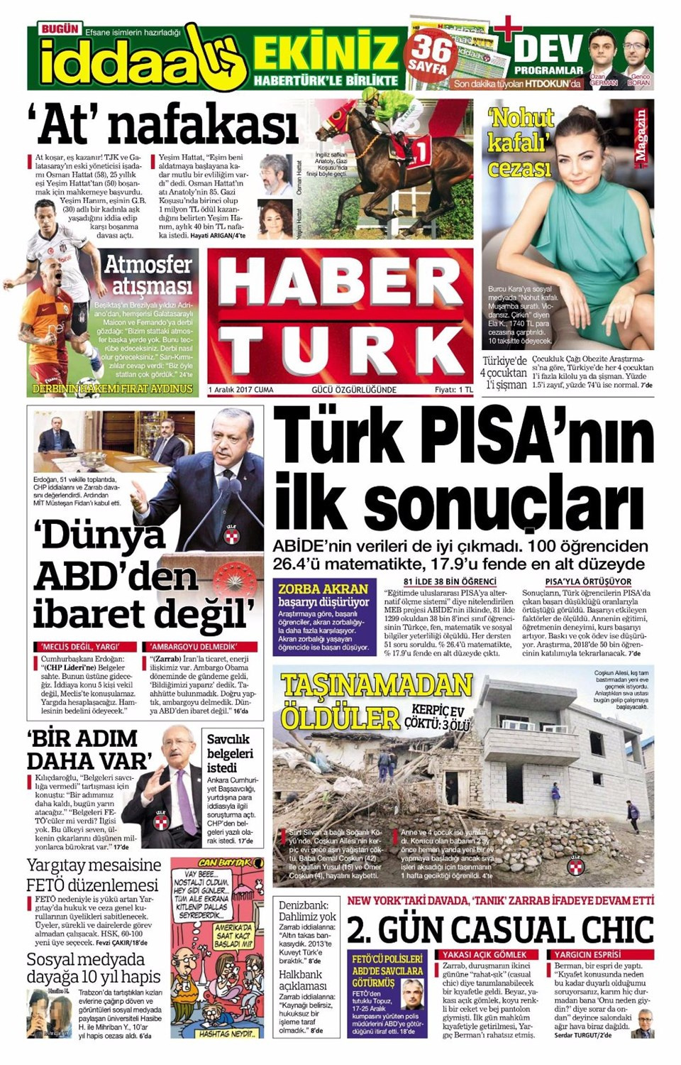 Gazete manşetleri Hürriyet - Sözcü - Habertürk 1 Aralık 2017