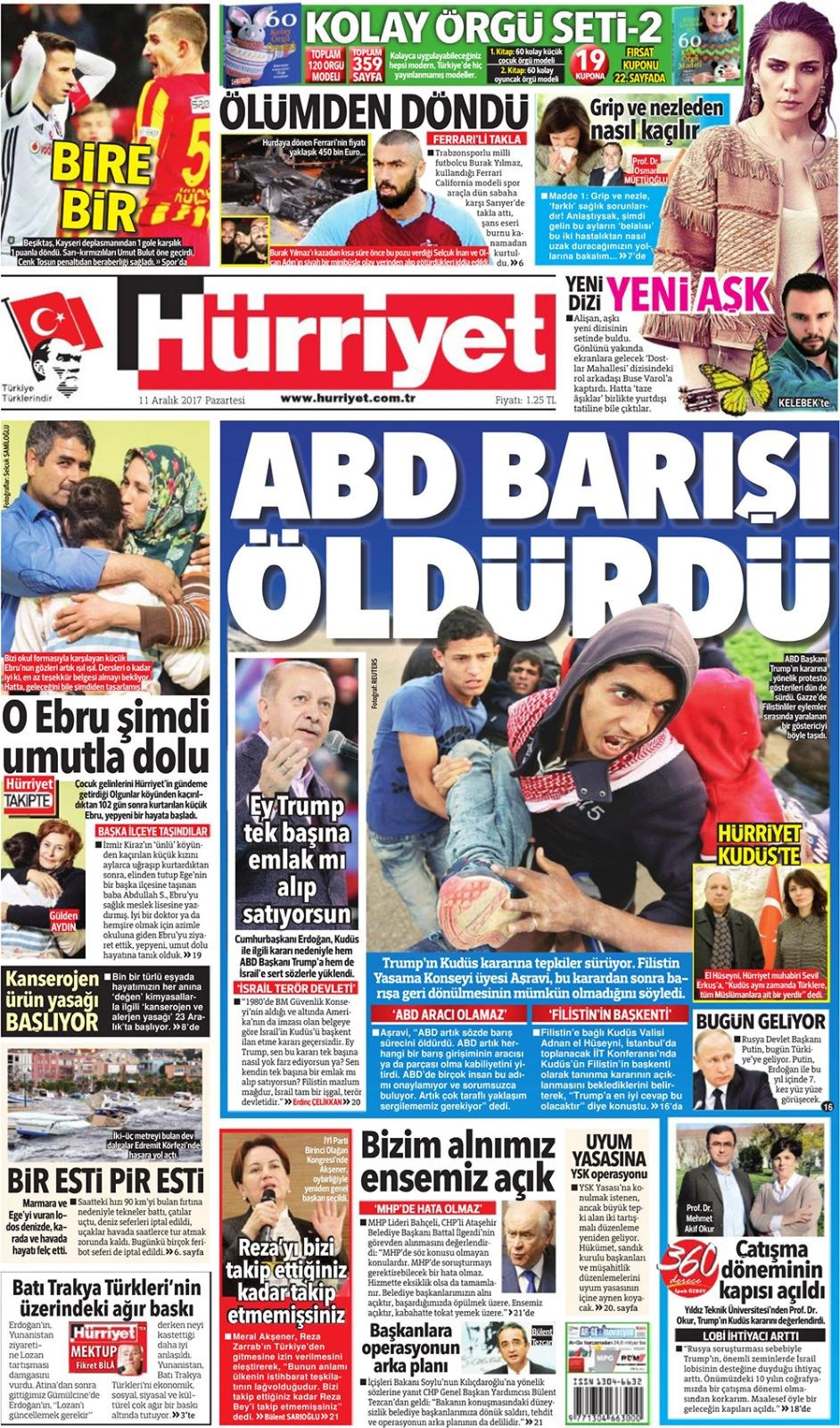 Gazete manşetleri Hürriyet - Sözcü - Habertürk 11 Aralık 2017 